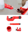 4 Piece Tubing Cutter Set Built Tough Pipe Cutter For 1/4 To 2 Inch Pipes Includes Mini Tube Cutter 1/8 To 7/8 Inch With Deburring Tool For Copper Aluminum Stainless Steel And PVC in use on copper pipe