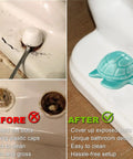 Before and after of rusted toilet bolts vs. Heckin Adorable Ceramic Sea Turtle Toilet Bolt Caps Set Of 2