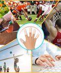 Soft Gel Finger Cots 14 Pack Finger Protector Sleeves For Trigger Finger Hand Eczema Cracking Arthritis Pain Relief Ultra Cozy No Slip Grip Great For Sensitive Skin Beige Short Fit shown in various use cases including sports, gardening, typing, and playing volleyball.