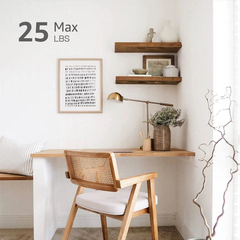 Floating Wall Shelves Set Of 2 In Rustic Brown Farmhouse Style 23.6 Inch Long MDF Shelves in office above desk
