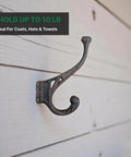 Old School Cast Iron Wall Hooks Solid Five Pack Heavy Duty Rustic Design showcasing a single hook against wood wall.