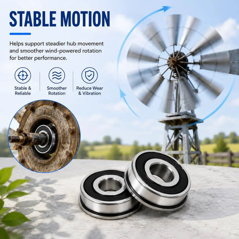 Windmill Bearing Repair Kit with Sealed Bearings One Half Inch Inner Diameter and One and Three Eighths Inch Outer Diameter close-up with windmill
