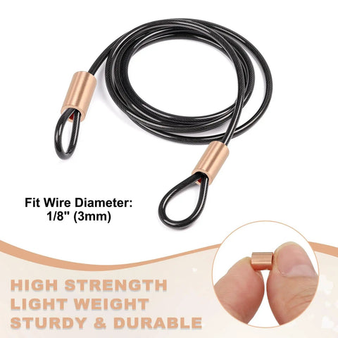 One Eighth Inch Copper Wire Rope Stop Sleeve Gold Round Crimp Ferrules For Wire Rope And Cable 25 Pcs Must Have Waterproof Rustproof Corrosion Resistant Heavy Duty Crafting And Rigging Essentials, 1/8 in 3mm rope
