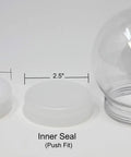 Clear Plastic Diy Snow Globe With Screw Off Cap Super Sturdy And Shatterproof Five Inch Water Dome parts including screw cap and inner seal.
