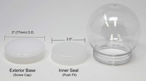 Clear Plastic Diy Snow Globe With Screw Off Cap Super Sturdy And Shatterproof Five Inch Water Dome parts including screw cap and inner seal.