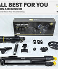 70mm Aperture Refractor Telescope With 400mm AZ Mount 20x 200x Magnification Budget Friendly Travel Kit with accessories.