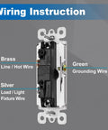 100 Pack Single Pole Decorator Light Switch, Paddle Style On Off Rocker Interrupter, wiring instructions displayed.