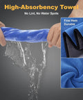 Hands wringing high-absorbency blue towel from the 8 Piece Car Detailing Kit With Boar Hair Brushes Ultra Soft Duster Microfiber Cloths