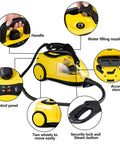 Heavy Duty Hardcore Steam Cleaner 1500W Straight Up Chemical Free Deep Cleaning Beast features handle, control panel, and accessory storage.
