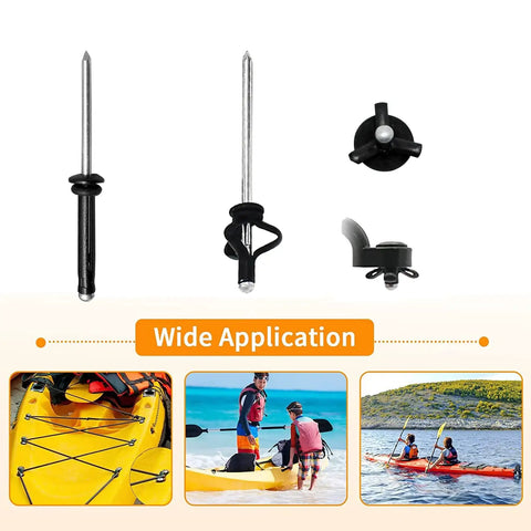 Hella Tough Kayak Rivet Gun Kit With 18 Pcs Waterproof Tri Grip Rivets For marine fixes, showcasing metal rivets and black grips.