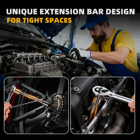 46 Piece 1/4 Inch Ratchet Socket Set With Quick Release Ratchet Extension Bar And Storage Case Premium Metric Sockets From 4 To 14MM Built For Auto Repair Home Projects And DIY Fixes in use for auto repair