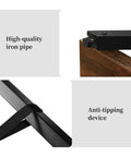 Close-up of iron pipe and anti-tipping device on Dope Rustic Industrial 67 Inch Bookcase With Metal And Wood Shelves 5 Tier Tall Open Display Shelf