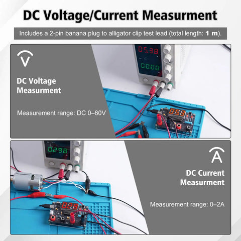 DC voltage/current measurement from Hands On DIY Digital Voltmeter And Ammeter Soldering Practice Kit With LED Display.