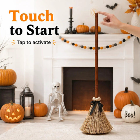 Floating Witch Broom 37 Inch Lit Up Dancing Broomstick With Motion Activation Touch Sensing Spooky Sounds Mute Mode Indoor Party Decor For Haunting Displays And Seasonal Cheer. Touch to start Halloween broom in living room