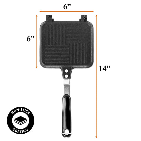 Elsjoy Stovetop Toasted Sandwich Maker Press, Aluminum Flip Pan With Handle For Kitchen Breakfasts, non-stick 14x6 inch design.