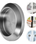 Recessed Flush Pull Handles For Glass Doors, Smooth Inner Design, Stainless Steel, 2 Pack, round shape showing single hole design