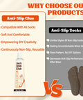 Anti Slip Sock Stop Adhesive With Handy Tip Applicator Transparent Waterproof Sock Glue For Bath Mats Carpets Blankets And Rugs Delivers Long Lasting Grip No Slip Protection 50ml tube, comparison chart showing benefits over anti-slip socks.