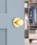Polo Dummy Door Knob For Closets And French Double Doors Polished Brass Non Turning Interior Push Pull Handle Single Sided on blue door