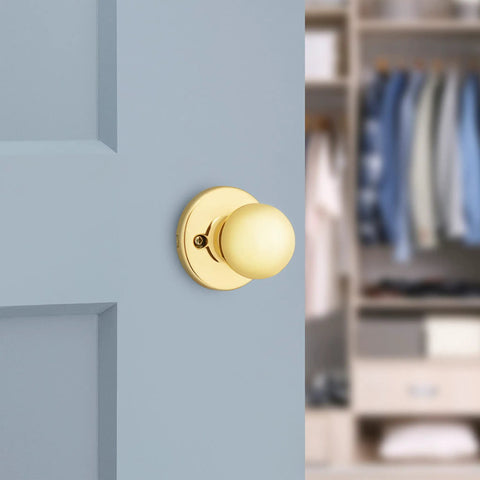 Polo Dummy Door Knob For Closets And French Double Doors Polished Brass Non Turning Interior Push Pull Handle Single Sided on blue door