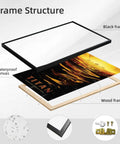 Exploded view of Sunset Ocean Rowing Wall Art Canvas Print Poster Framed In Black showing frame and waterproof print layers.