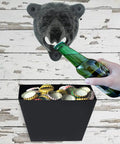 Badass Cast Iron Bear Head Beer Bottle Opener Wall Mounted With Cap Catcher Tray For Man Cave Chill Spot Or Garage Wall showing a hand opening a bottle.