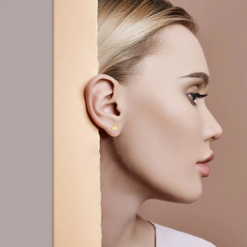 Heart Shaped Titanium Stud Earrings With Flat Back For Sensitive Ears 5mm Gold Tone Screw On Cartilage Earrings Hypoallergenic Nickel Free Lightweight Everyday Wear For Women And Men Skin Safe, side view