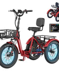 Adult Electric Trike 750W 48V Folding Three-Wheel Tricycle With 20x3 Fat Tires Front Suspension Hydraulic Disc Brakes Easy fold red trike