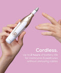 Nail Tech Approved Cordless Electric Drill With Adjustable Speed And Built In Led Lamp, Electric File Kit Offering Ten Swappable Bits For Flawless At Home Manicures, Compact Case Makes Your Routine A Total Game Changer in hand showing features and design.
