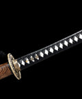 13Ft PU Leather Ito Sageo Rope For Katana Tsuka Wrap Dope Black Cord wrapped around a samurai sword handle.