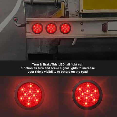 4 Inch Round LED Trailer Tail Lights Kit With 10 Ultra Bright LEDs Waterproof 12V Marker Turn Brake Stop Lights on truck