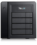 Boss Level 16TB Direct Attached Raid Storage Array with four drive bays in a sleek black design, ideal for creators.