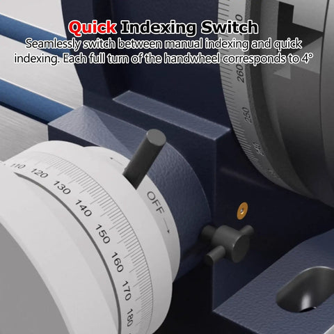 3 Jaw Chuck Indexing Head For Milling Machines 6 Inch 8 Inch And 10 Inch CNC Rotary Spindle showing quick indexing switch