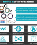 Instruction sheet showing features of the 21 Circuit Wiring Harness Kit with extra long wires and 17 fuses for GM Chevy Chrysler Dodge Ford.