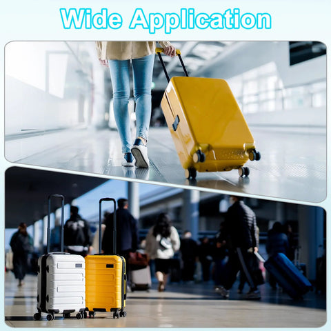 2 Pieces Luggage Wheel Replacement Kit For Suitcase Trolley Wheels DIY shown on yellow and white carry-on suits in airport
