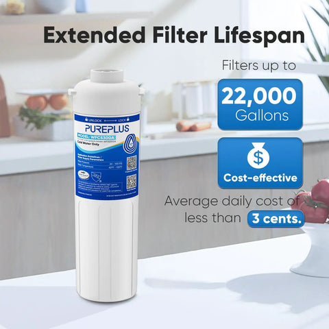Under Sink Water Filter Replacement For WFS5300A Ultra High Capacity, 22,000 Gallons shown in kitchen setting