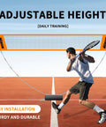 Man playing with Portable Badminton Net Set With Adjustable 8.9 Ft Height Foldable Outdoor Indoor Net System for backyard use