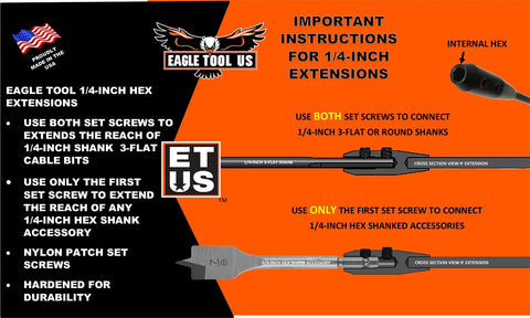 Instructions and diagram for Installer Bit And Drill Bit Extension 36-Inch Long With 1/4-Inch Shank, showing connection methods.