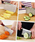 Showeroro 2-piece wavy chopper set, stainless steel blades with ergonomic handles for slicing potatoes, cucumbers, carrots