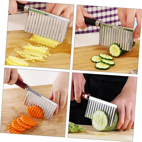 Showeroro 2-piece wavy chopper set, stainless steel blades with ergonomic handles for slicing potatoes, cucumbers, carrots