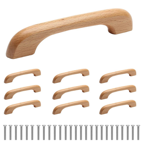 Ten Pack Natural Beech Wood Cabinet Pulls Handles For Kitchen Cabinets And Drawers Solid Wood Pulls With Clear Coat Finish 5 Inch