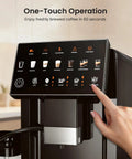 Supercharging Your Morning Ritual With This Fully Automatic Espresso Machine Featuring A Built In Grinder And OneTouch Milk Frother For Legit BaristaGrade Creations At Home touch panel displaying one-touch options.
