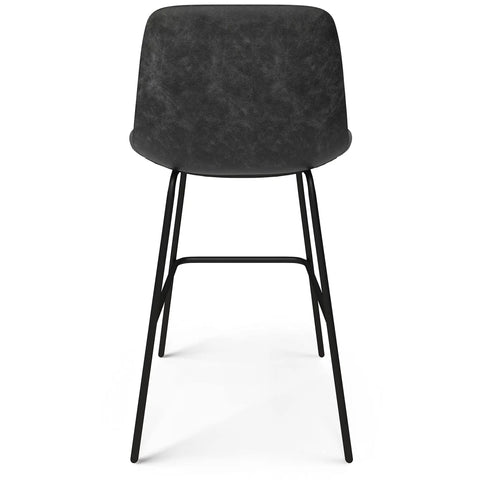 Back view of Contemporary 24 Inch Counter Height Stool Set Of 2 In Distressed Charcoal Grey Vegan Faux Leather With A Padded Seat