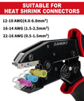 Ratchet Crimping Tool For Heat Shrink Connectors AWG 22 To 10 Pro Wire Crimper with color-coded terminals visible