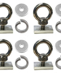 Heavy Duty Stainless Steel Eye Bolt Tie Down Anchor Kit with four M8 eye bolts, slot nuts, heavy duty washers, and spring washers