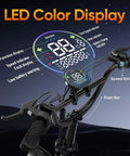 Handlebars with LED display of Folding Fat Tire Electric Bike for Adults With 1500W Peak Motor, showing speed and battery indicators.