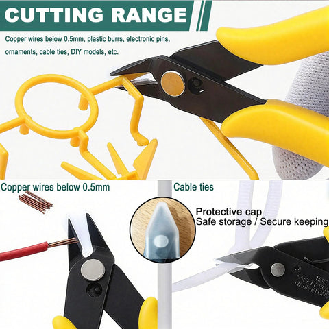 3D print deburring tool set with 11 blades, 5 needle files and 1 micro wire cutter; yellow-handled tools