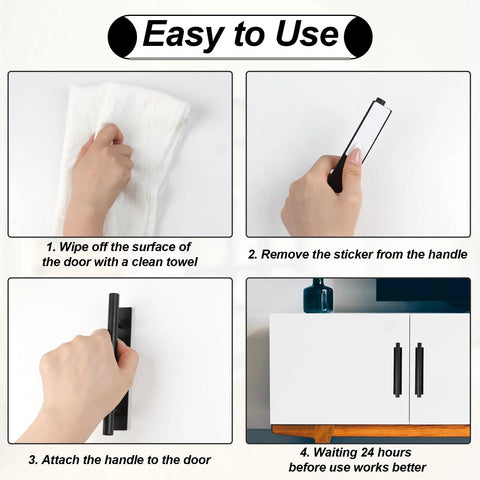Easy install guide for 4 Pack Peel And Stick Cabinet Handles Adhesive Drawer Pulls For Kitchen Cabinets Doors And Windows Black Finish