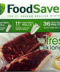 Vacuum Sealer Value Pack With 1 Eight-Inch Roll, 4 Eleven-Inch Rolls, And 36 Pre-Cut Quart Bags packaging box front view