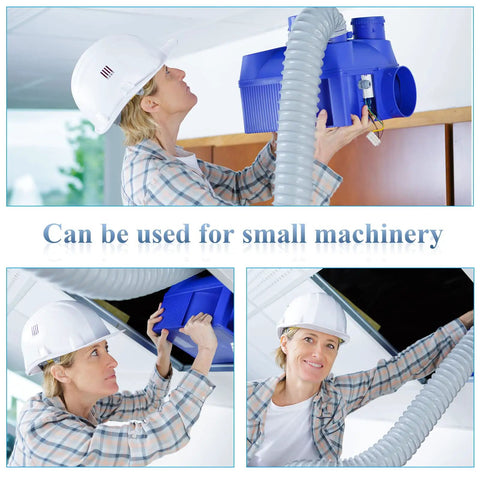Person setting up 4 Inch 50 Ft Heavy PVC Dust Collection Hose With Clear Flexible PVC Fume Hose, Stainless Steel Wire Coil for machinery