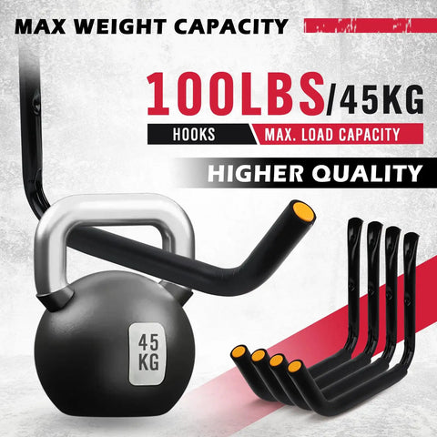 Heavy Duty 4 Piece 15 Inch Garage Storage Hooks Wall Mount Set Up To 100 Lbs Per Hook showing hook with 45 kg weight